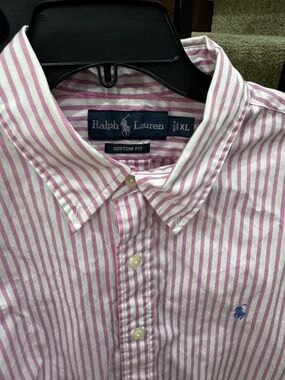 XL Ralph Lauren Pink & White Striped Button-Down Shirt custom fit